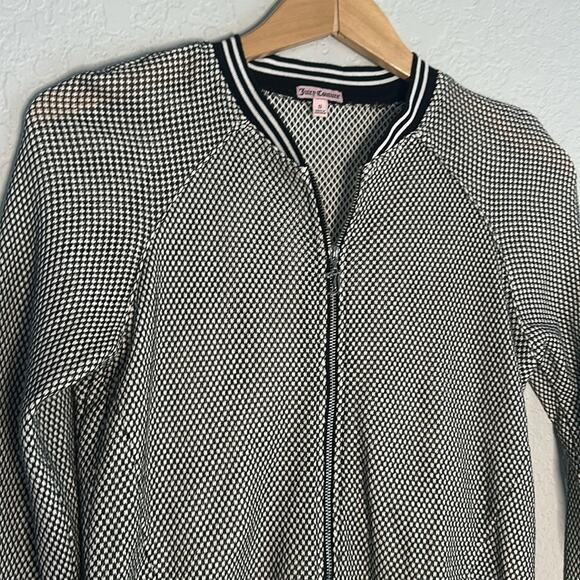 Juicy Couture Mesh Bomber Full Zip Jacket Black White Small Varsity Sporty Prep - Picture 2 of 8